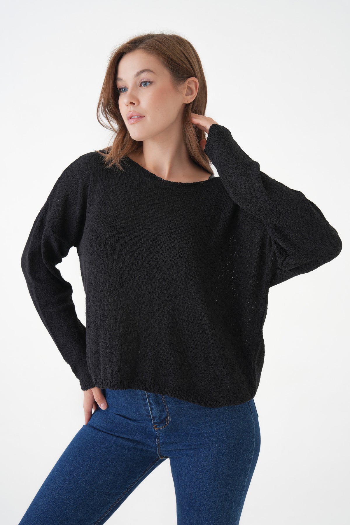 Oversize-Pullover mit breitem Kragen