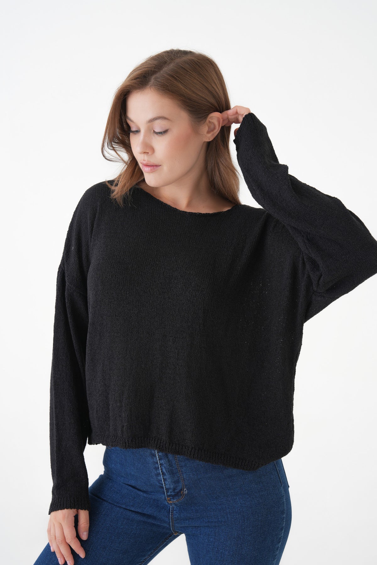 Oversize-Pullover mit breitem Kragen