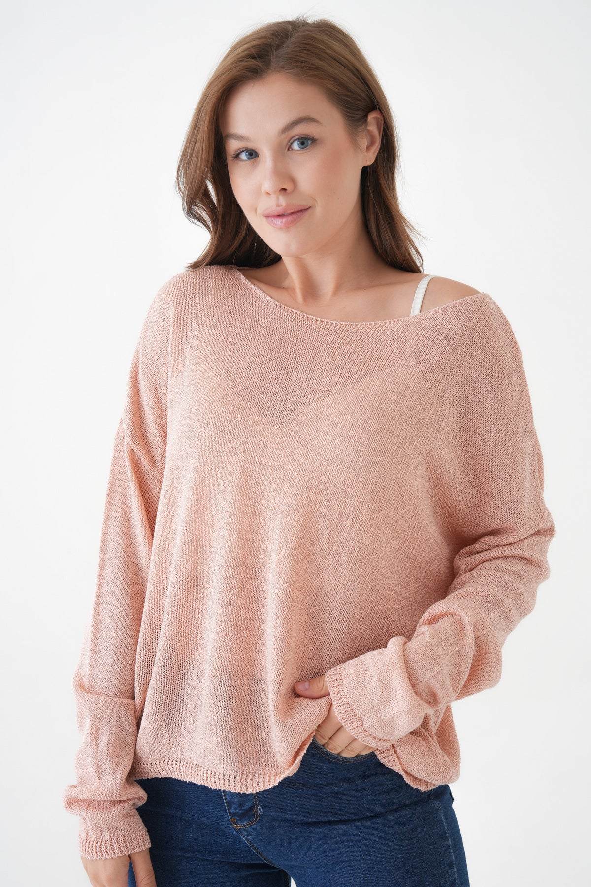 Oversize-Pullover mit breitem Kragen