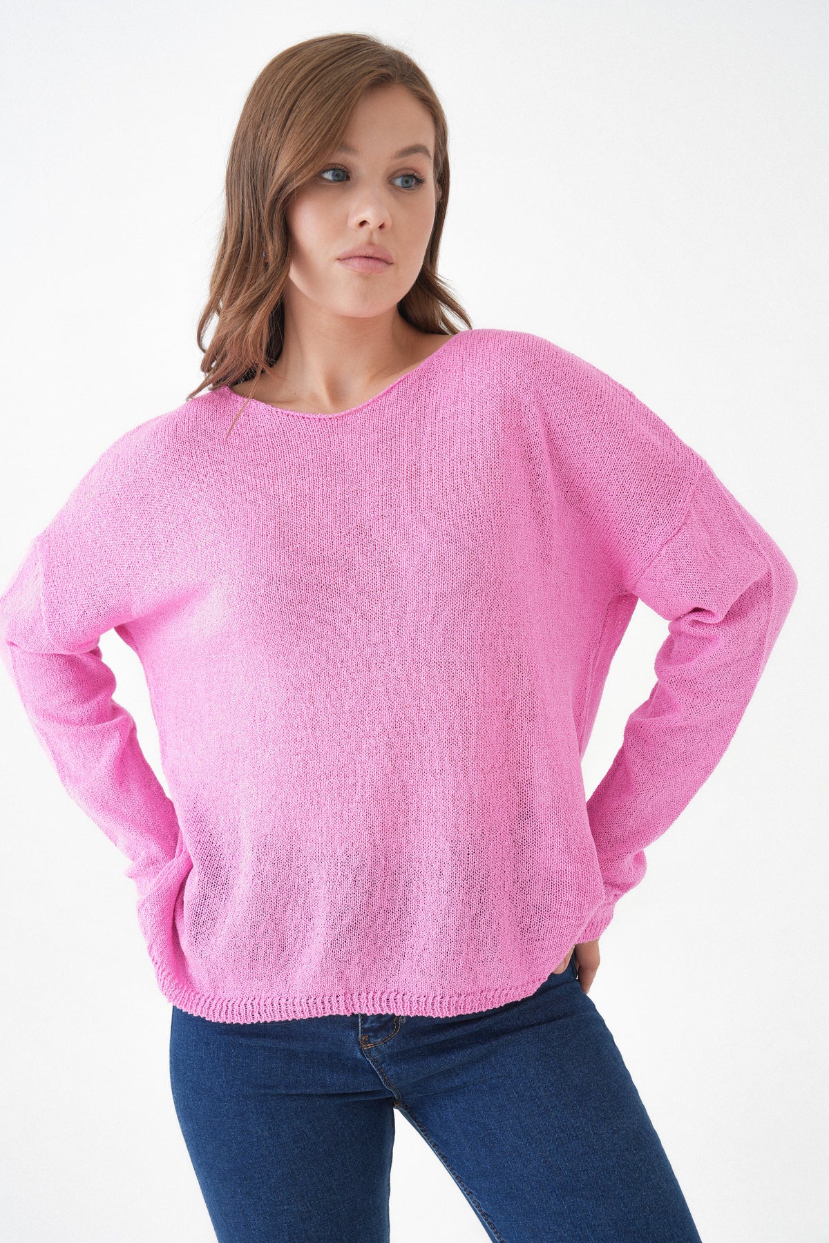 Oversize-Pullover mit breitem Kragen