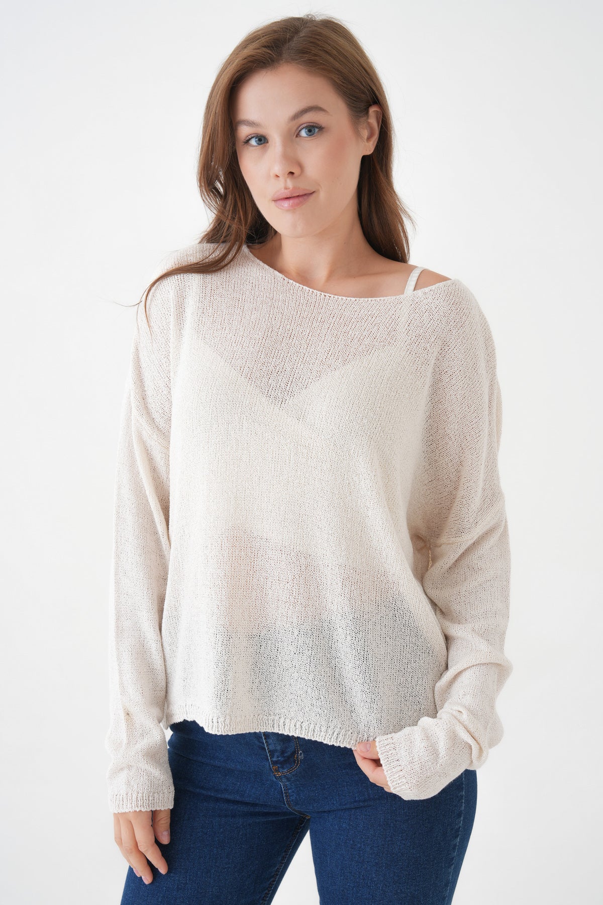 Oversize-Pullover mit breitem Kragen