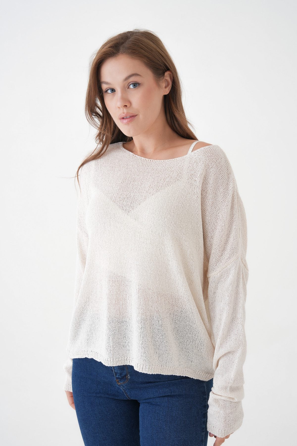 Oversize-Pullover mit breitem Kragen