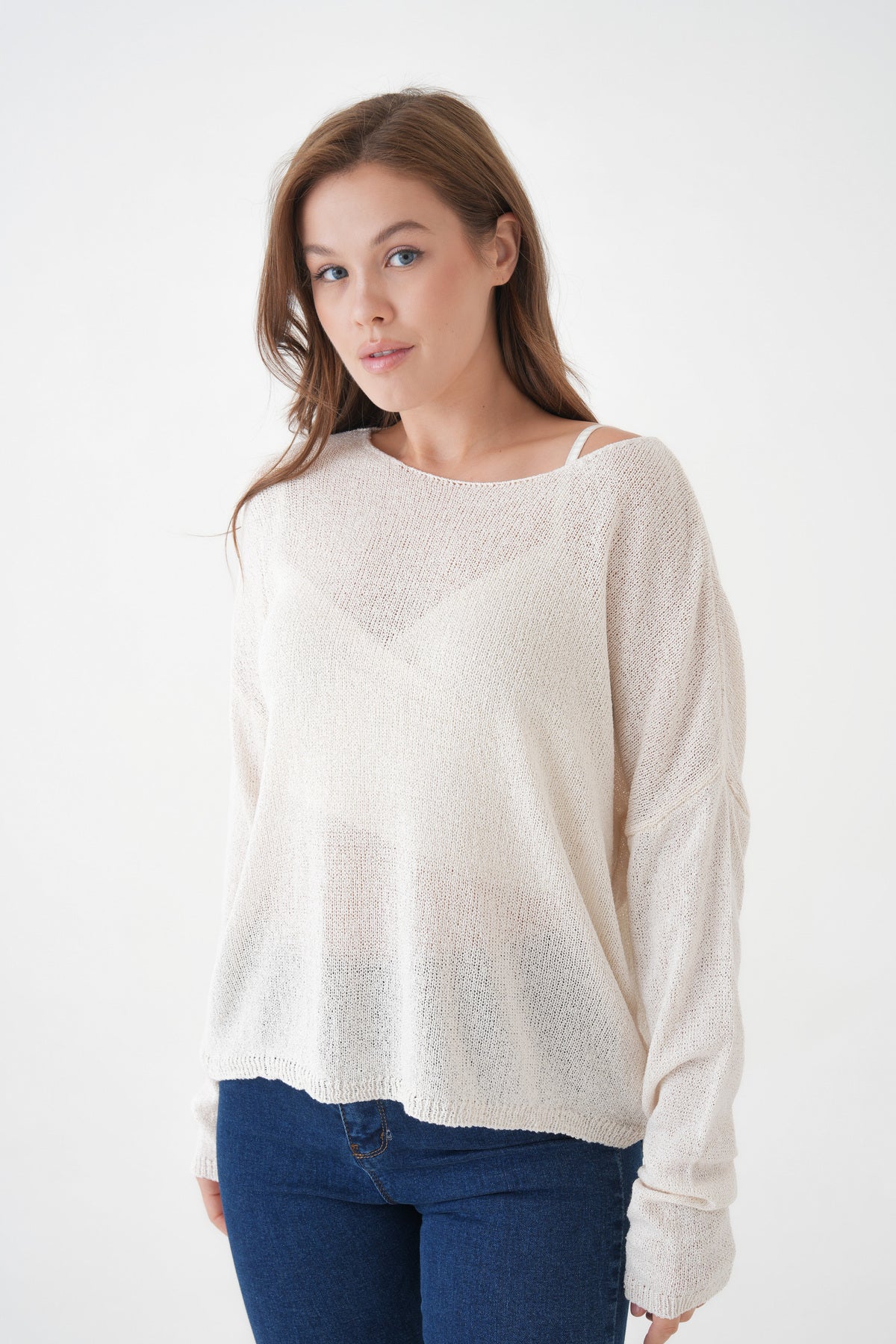 Oversize-Pullover mit breitem Kragen