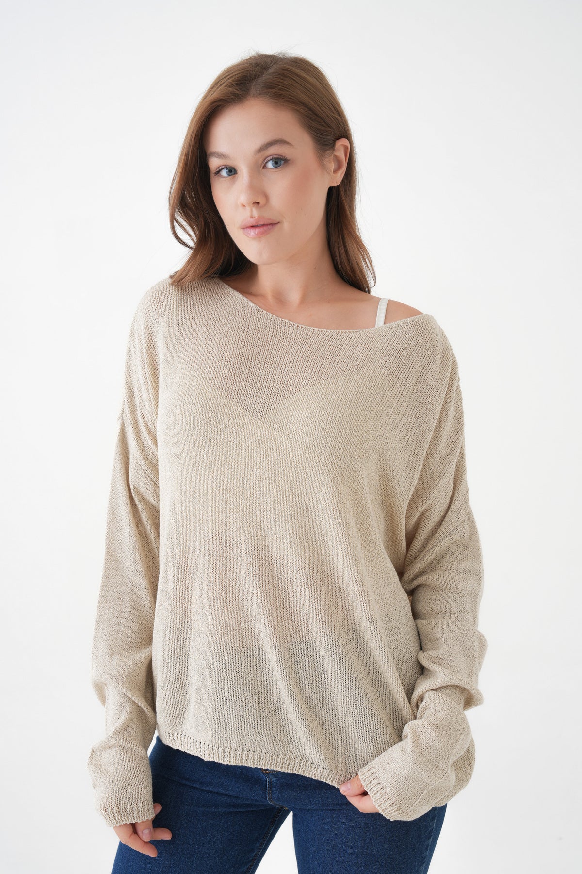 Oversize-Pullover mit breitem Kragen