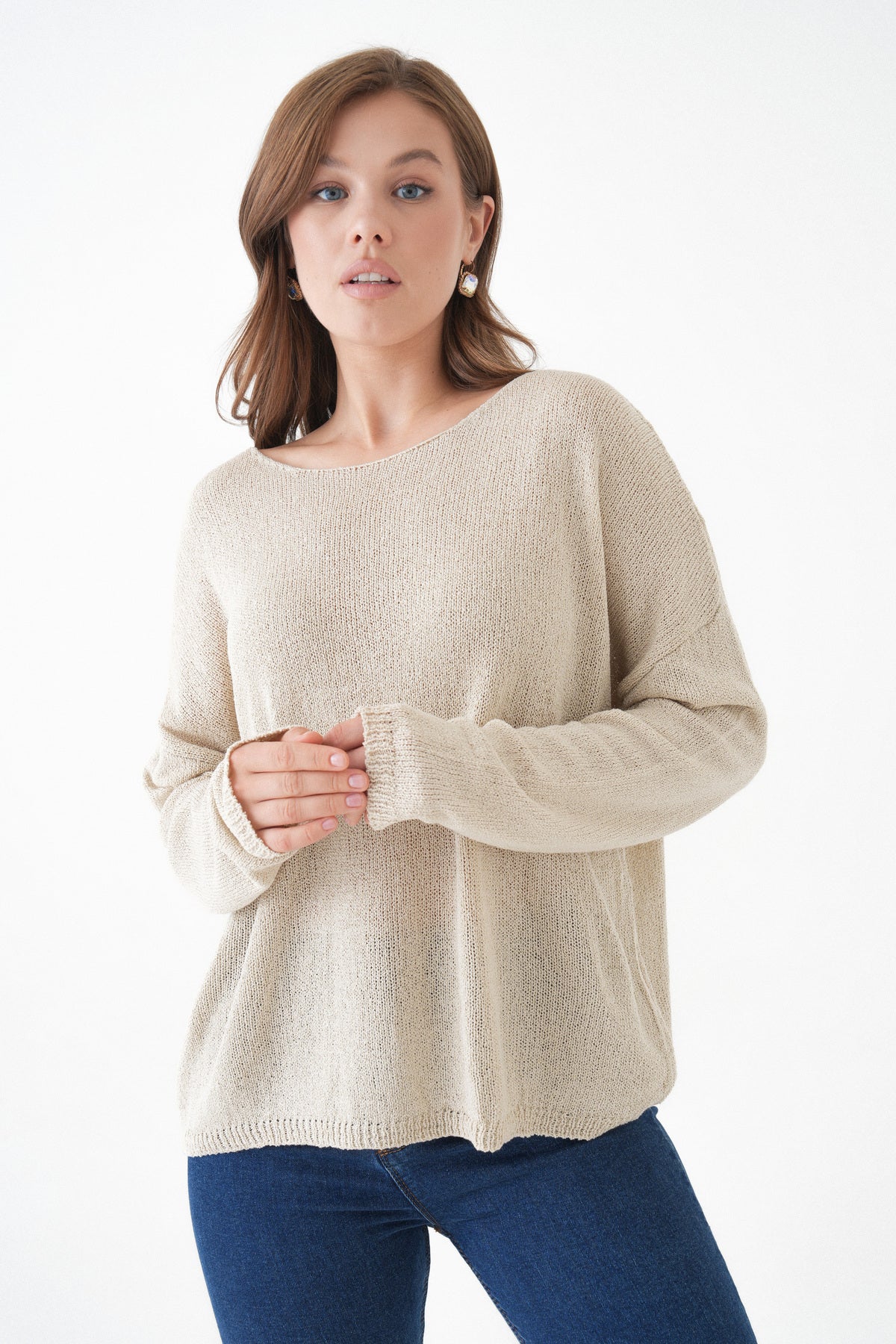 Oversize-Pullover mit breitem Kragen