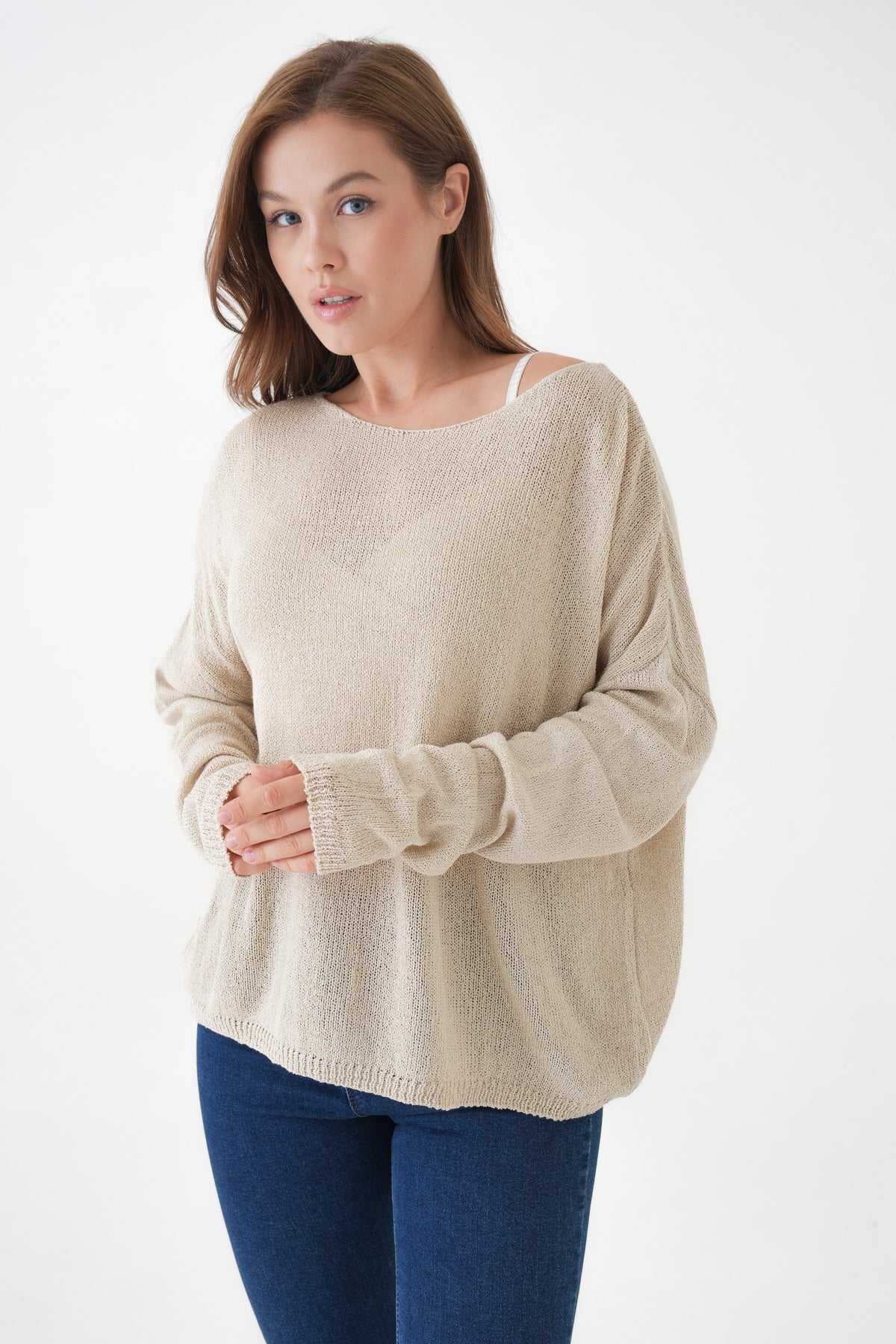 Oversize-Pullover mit breitem Kragen