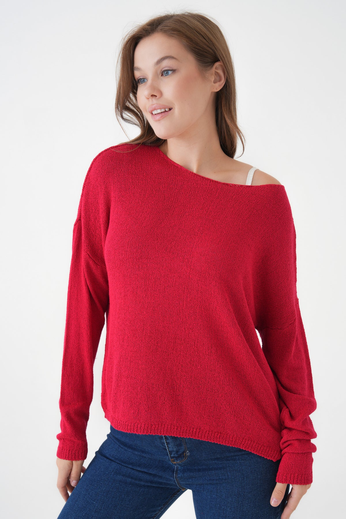 Oversize-Pullover mit breitem Kragen