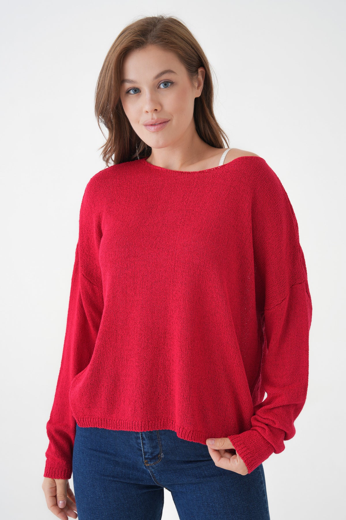 Oversize-Pullover mit breitem Kragen