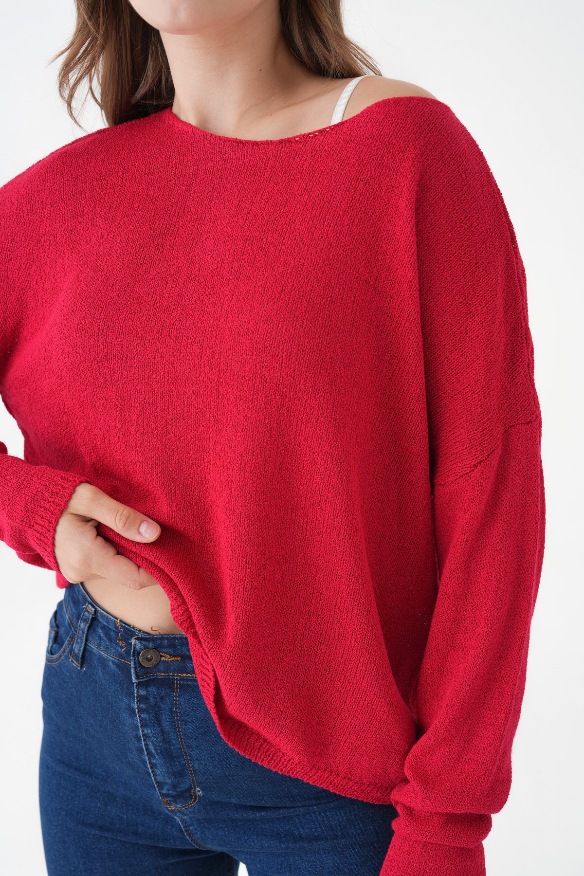 Oversize-Pullover mit breitem Kragen