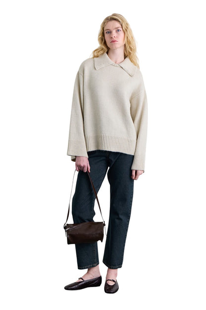 Oversize-Pullover mit breitem Kragen, grün