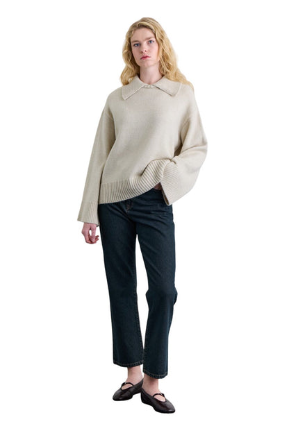 Oversize-Pullover mit breitem Kragen, grün