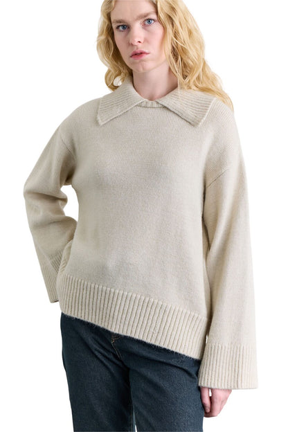 Oversize-Pullover mit breitem Kragen, grün