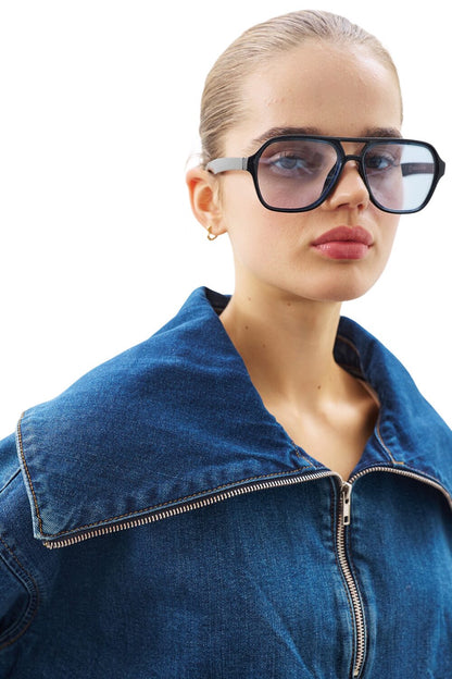 Jeansbluse mit breitem Kragen, dunkelblau