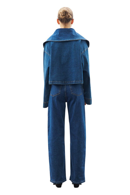 Jeansbluse mit breitem Kragen, dunkelblau