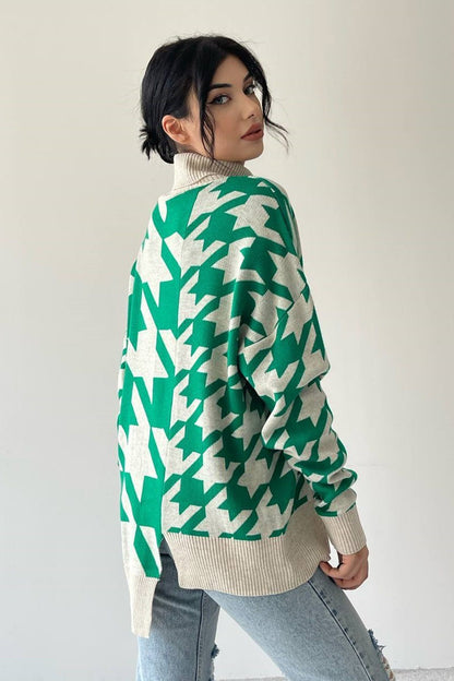 Oversize-Rollkragenpullover mit geometrischem Muster