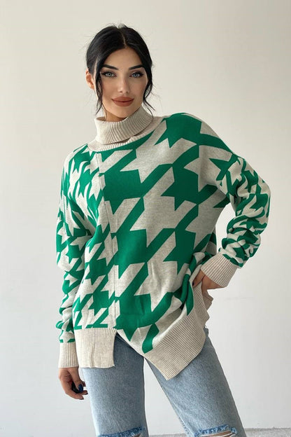 Oversize-Rollkragenpullover mit geometrischem Muster
