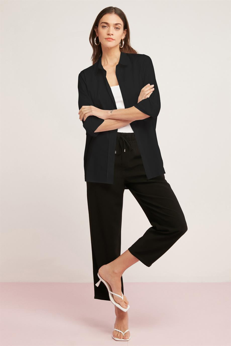 ETHIQUET GEORGIA Damen Oversize Baumwollbluse Schwarz