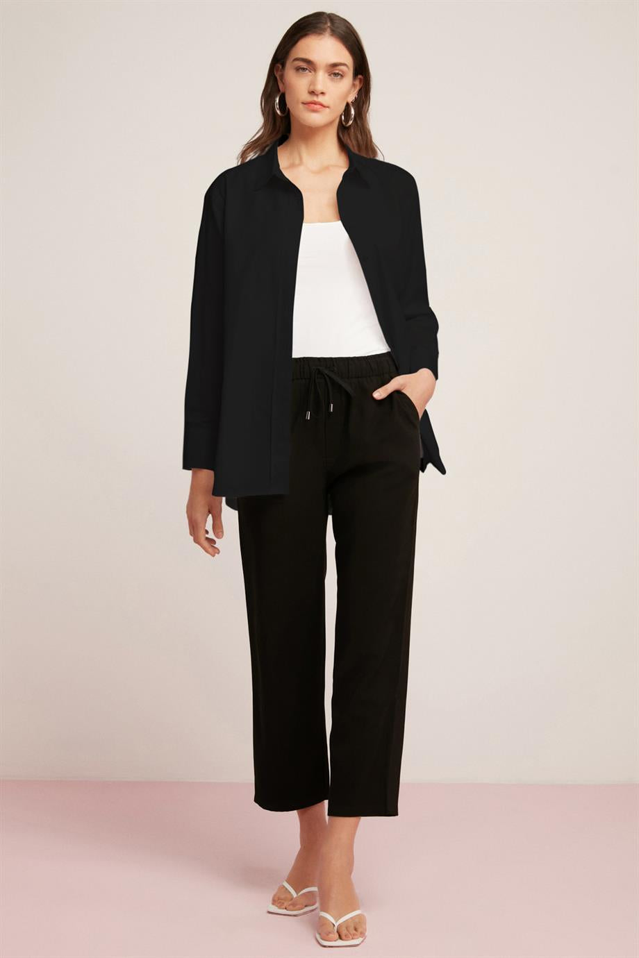 ETHIQUET GEORGIA Damen Oversize Baumwollbluse Schwarz
