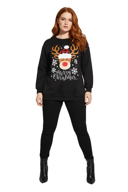 Sweatshirtkleid mit Hirschmuster