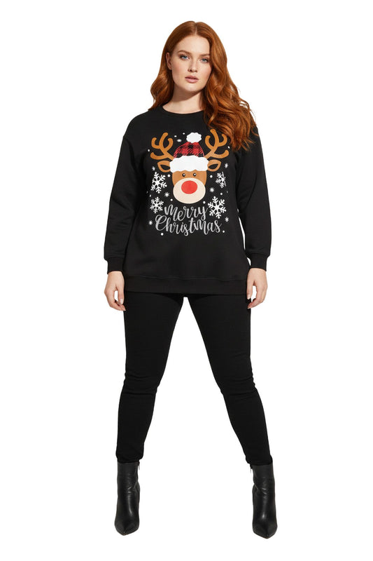 Sweatshirtkleid mit Hirschmuster