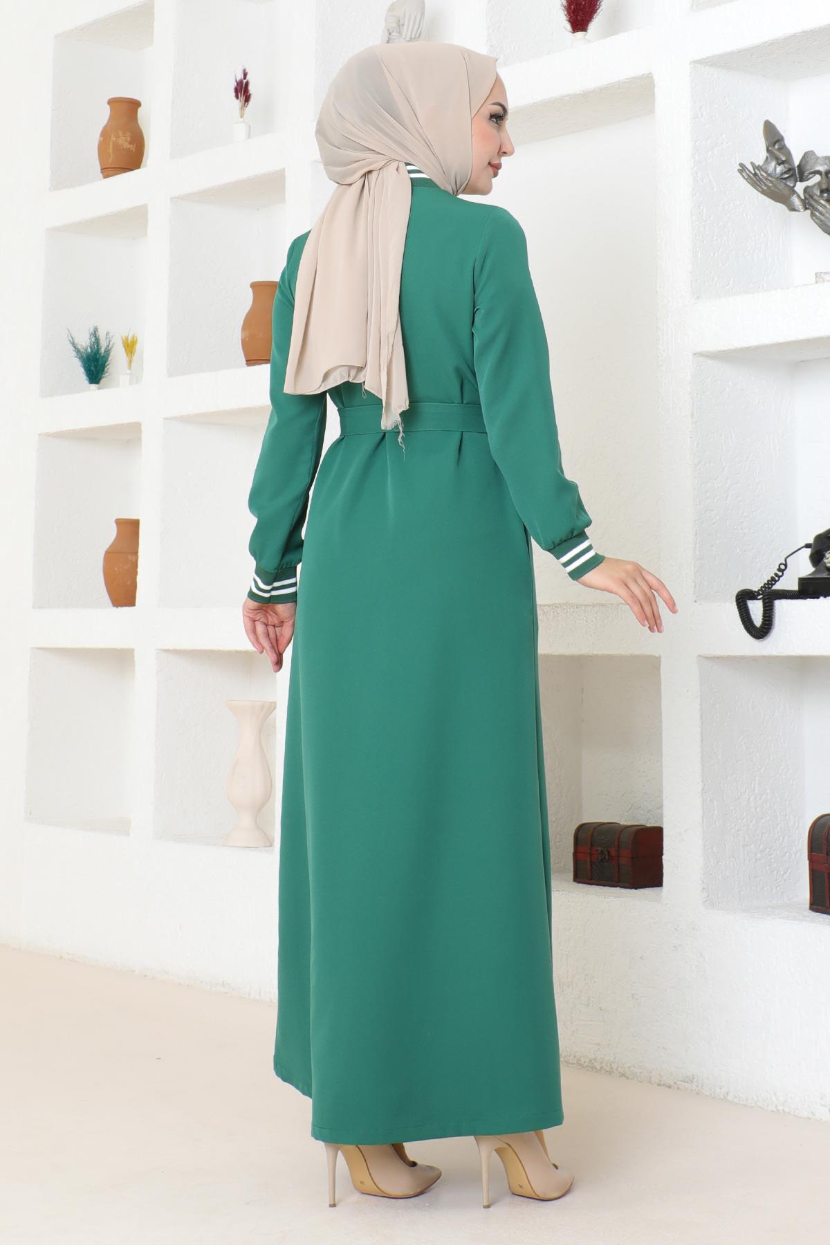 Smaragd Knopfleiste gerippte Abaya MSW19214-4
