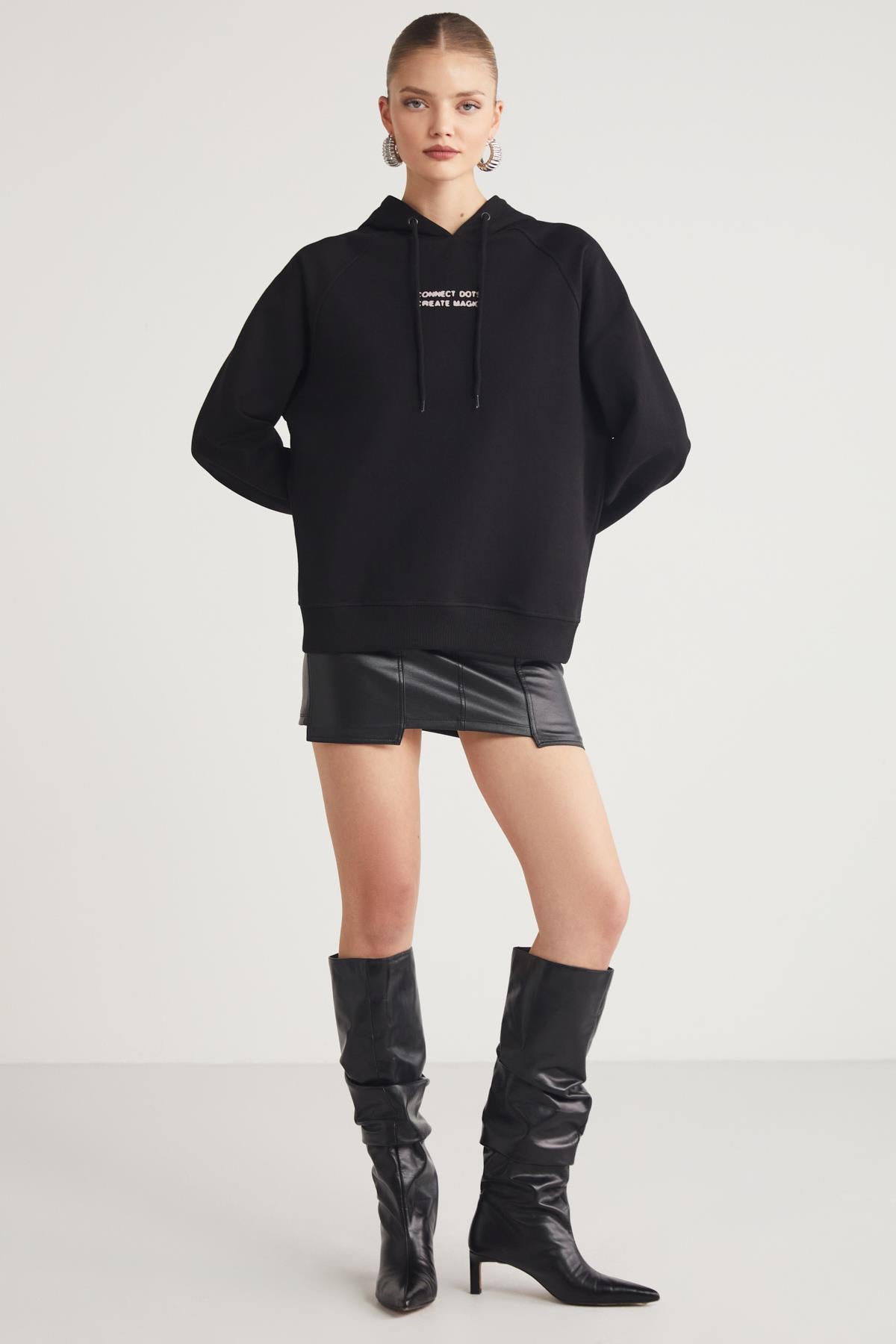 ETHIQUET GLACE Damen Kapuzensweatshirt Schwarz