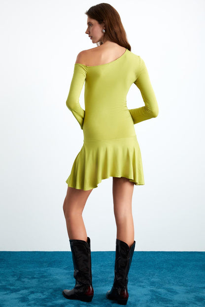 GLENIS Damen Viskose Asymmetrisch Kleid