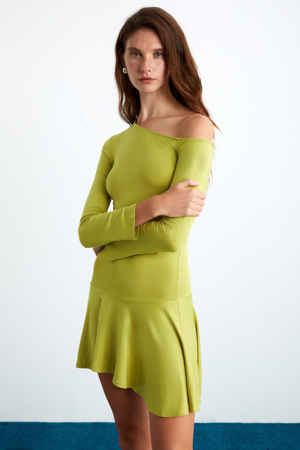GLENIS Damen Viskose Asymmetrisch Kleid