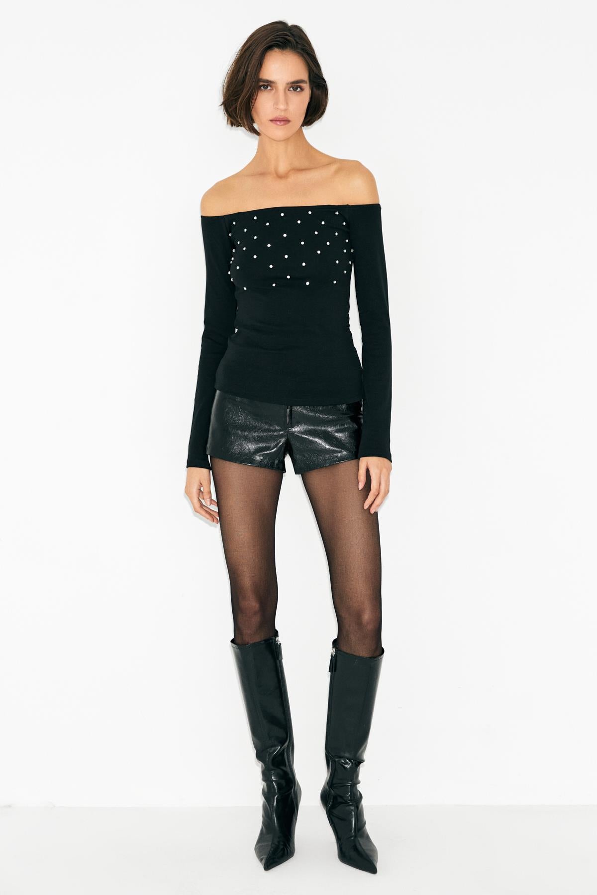 GLIMMER Damen Carmen Ausschnitt Bluse
