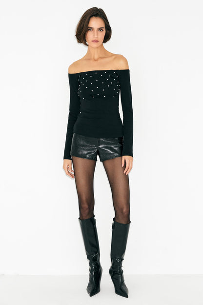 GLIMMER Damen Carmen Ausschnitt Bluse