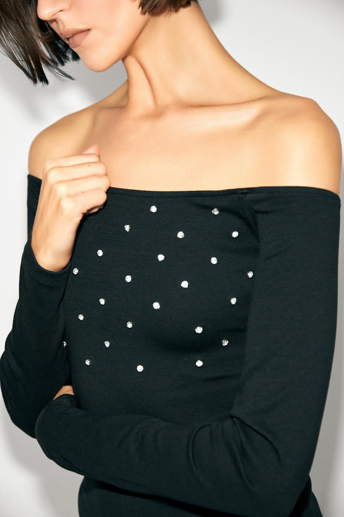 GLIMMER Damen Carmen Ausschnitt Bluse