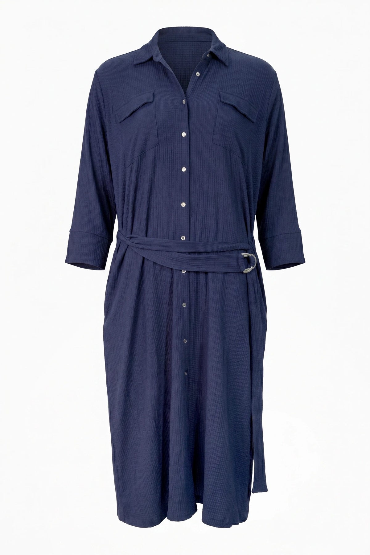 Hemdkragen Midi Kleid mit Gürtel und Taschen
