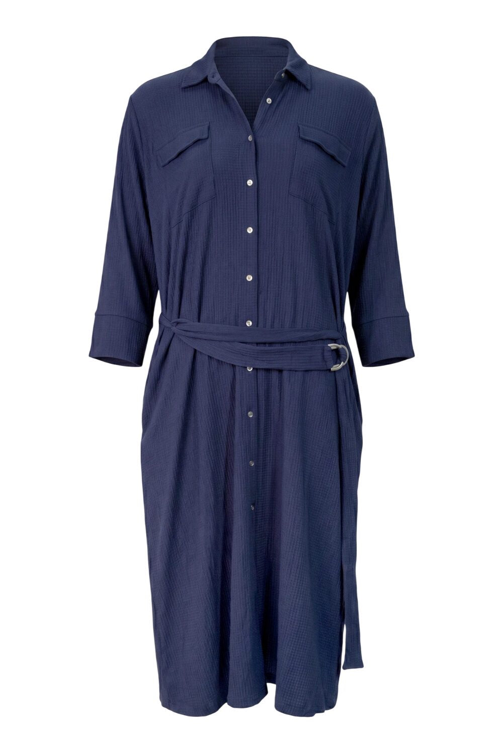 Hemdkragen Midi Kleid mit Gürtel und Taschen