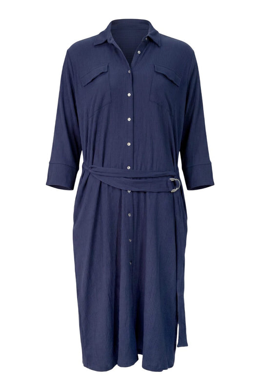 Hemdkragen Midi Kleid mit Gürtel und Taschen