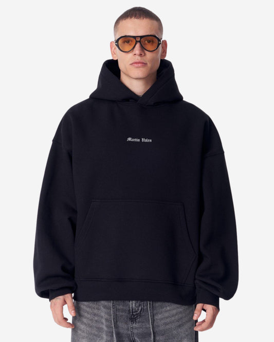 Tiefe Gothic Schwarzer Kapuzenpullover mit Applikationsflicken - Groß