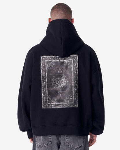 Tiefe Gothic Schwarzer Kapuzenpullover mit Applikationsflicken - Groß