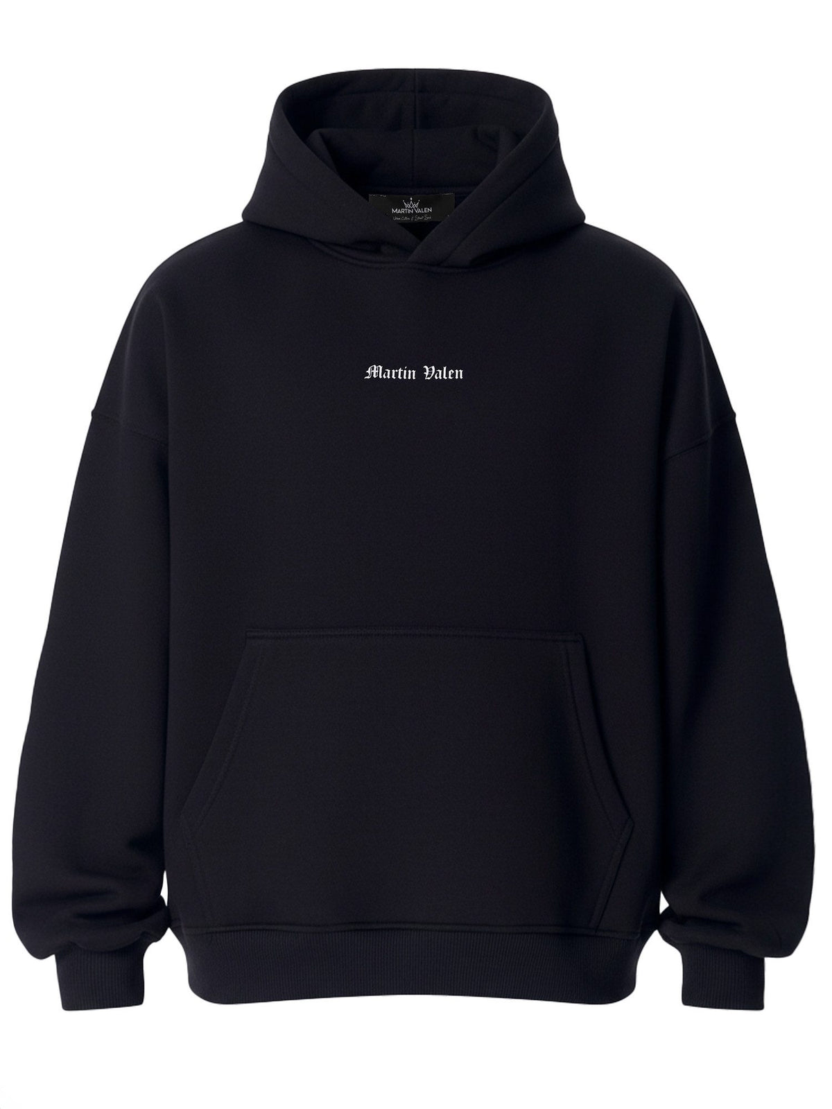 Tiefe Gothic Schwarzer Kapuzenpullover mit Applikationsflicken - Groß