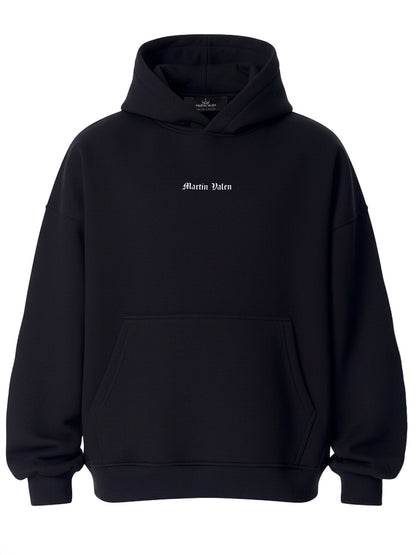 Tiefe Gothic Schwarzer Kapuzenpullover mit Applikationsflicken - Groß
