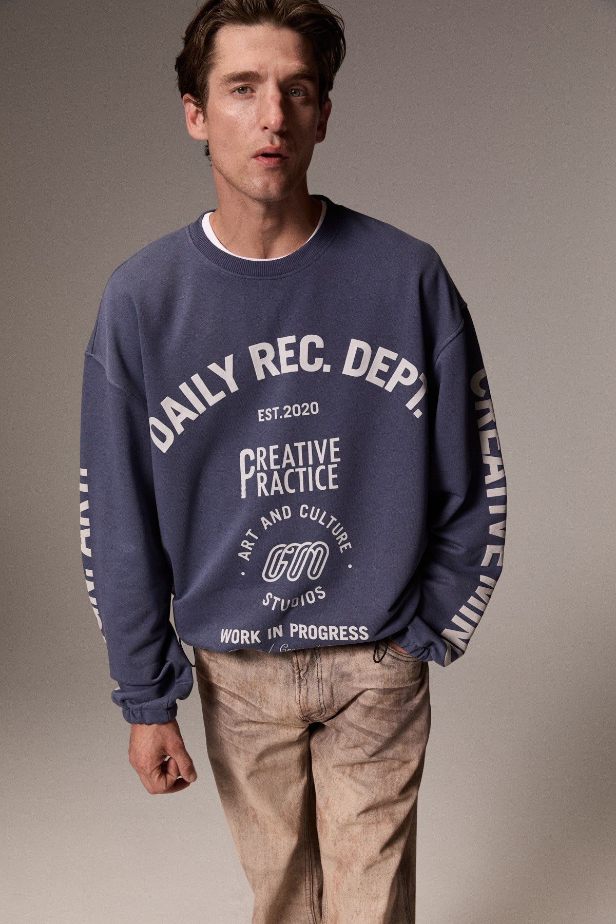 GRIMELANGE GRATEFUL Herren Bedrucktes Sweatshirt Blau