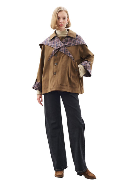 GRETA SHAWL DETAILED PARKA JACKET KHAKI