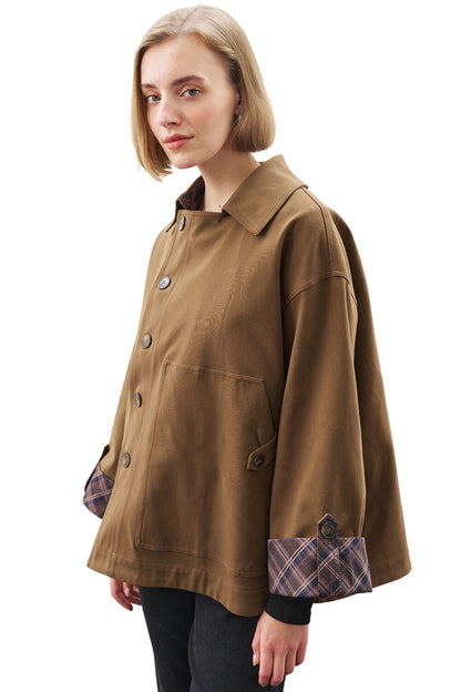 GRETA SHAWL DETAILED PARKA JACKET KHAKI