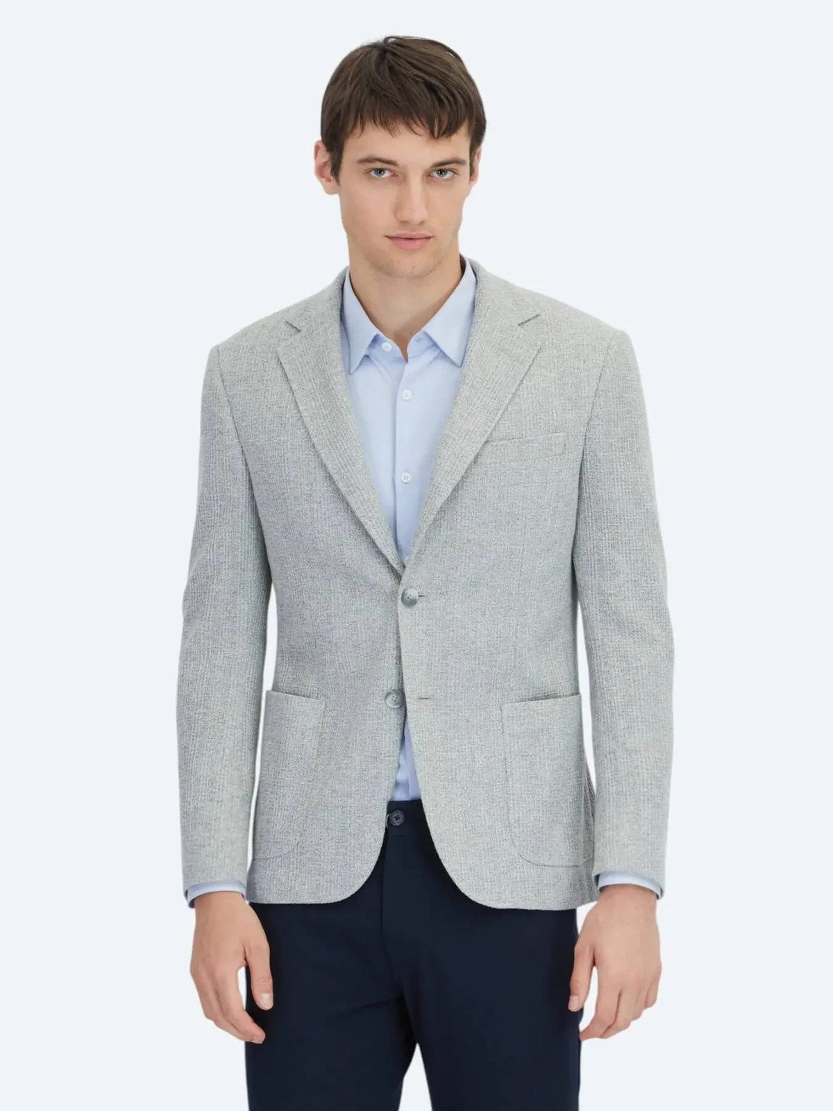 Grau karierte Modern Fit Baumwollmischung Jacke