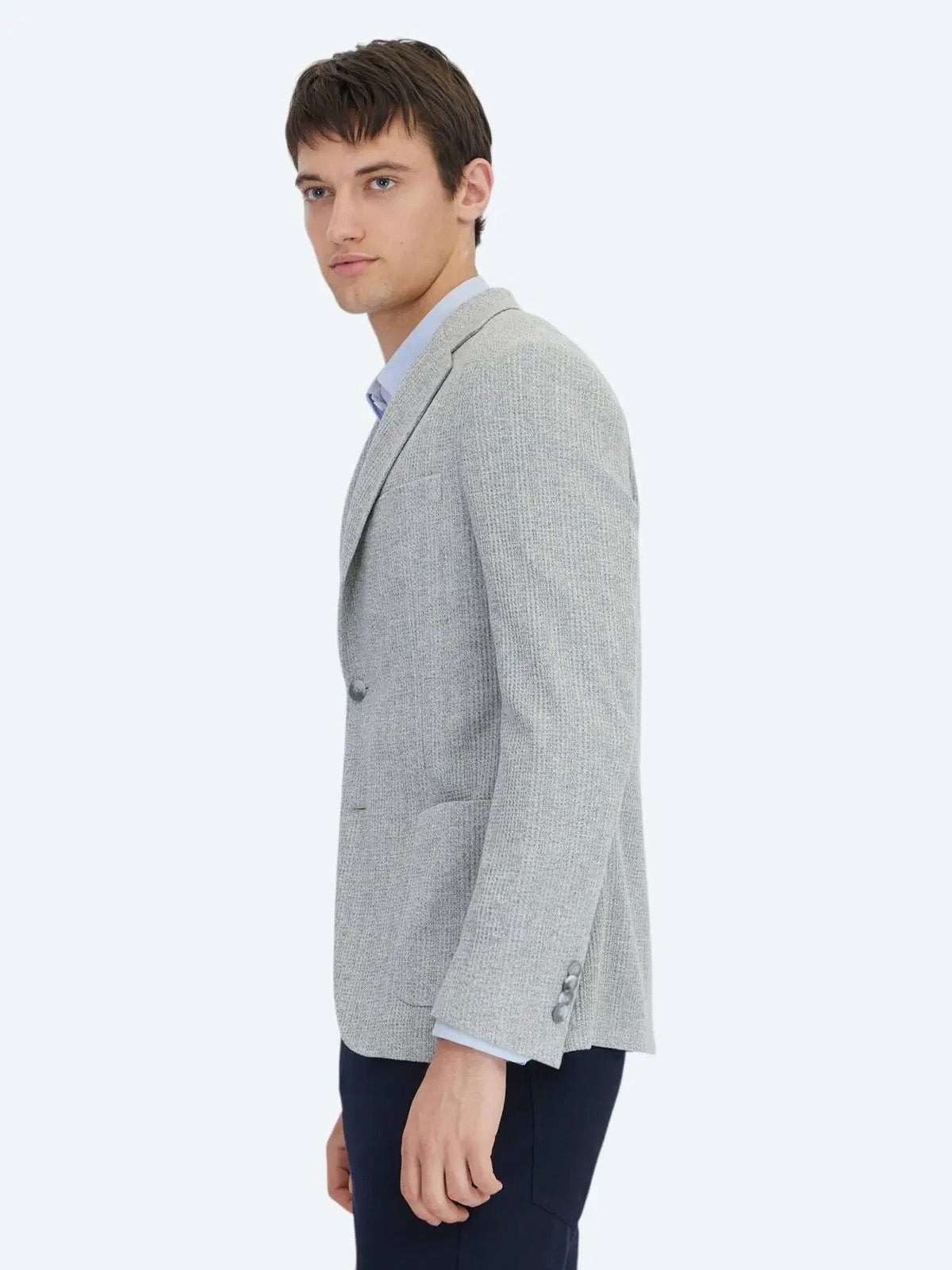 Grau karierte Modern Fit Baumwollmischung Jacke