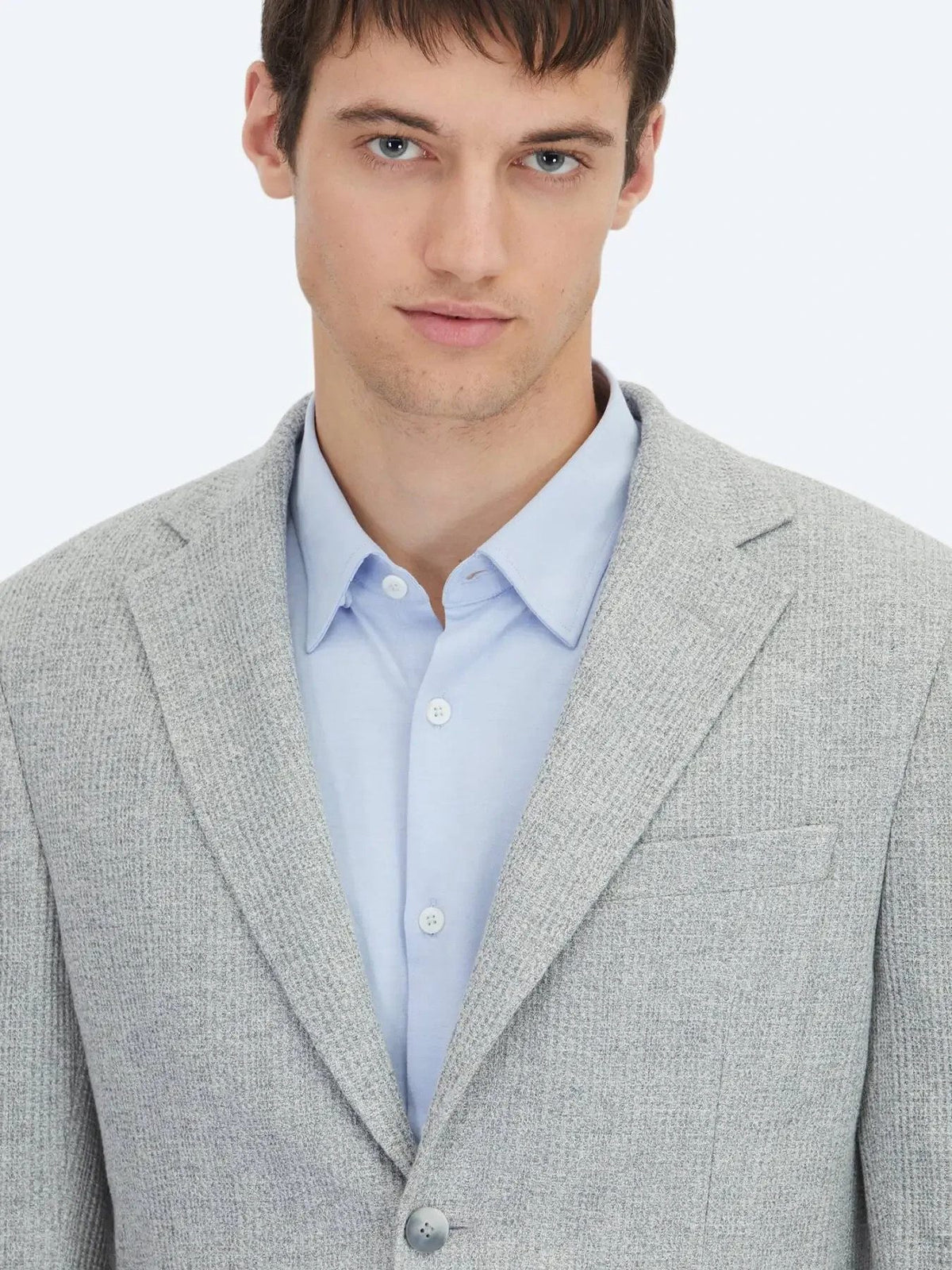 Grau karierte Modern Fit Baumwollmischung Jacke