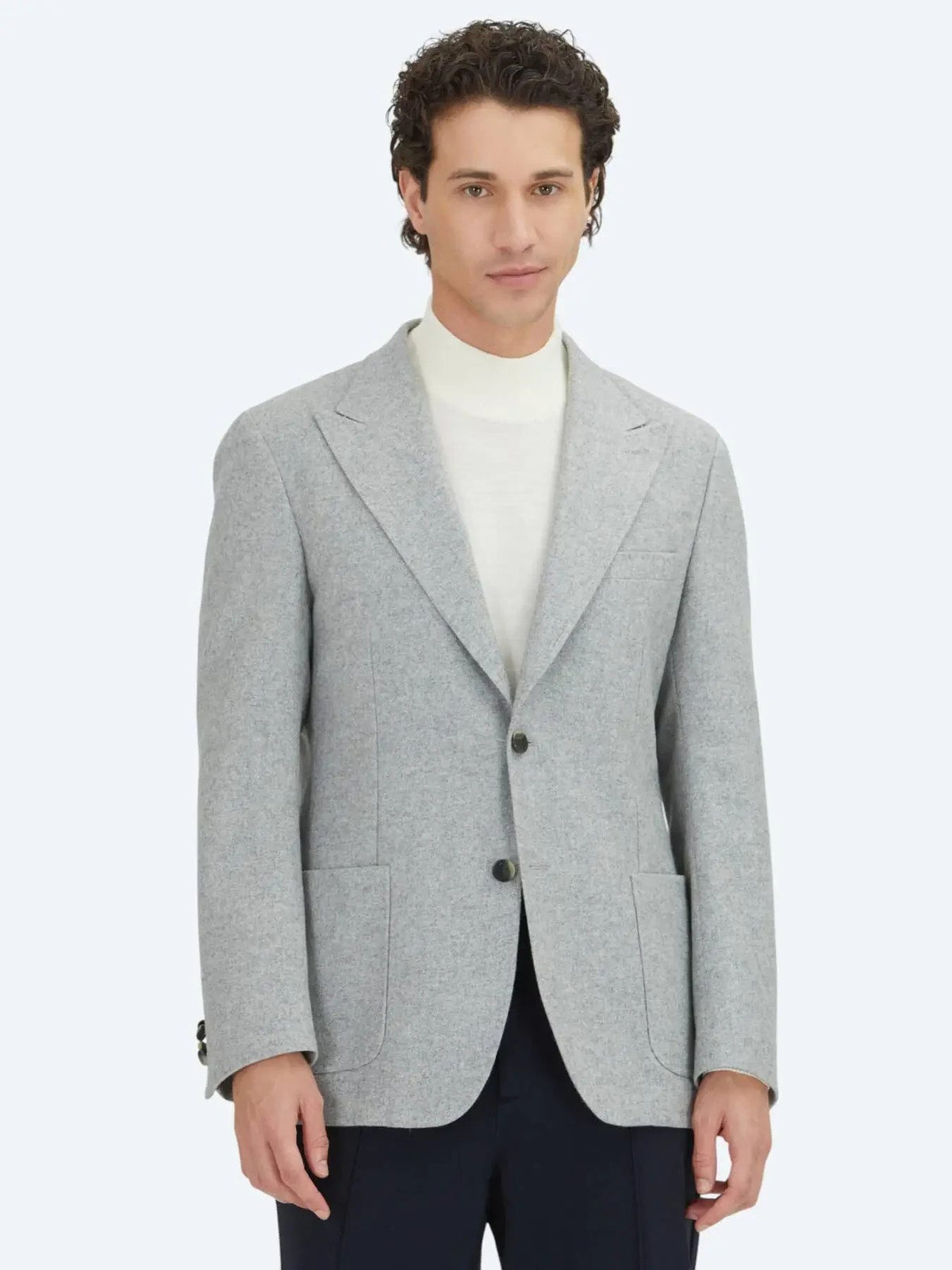 Grau gemusterte Modern Fit Wolljacke