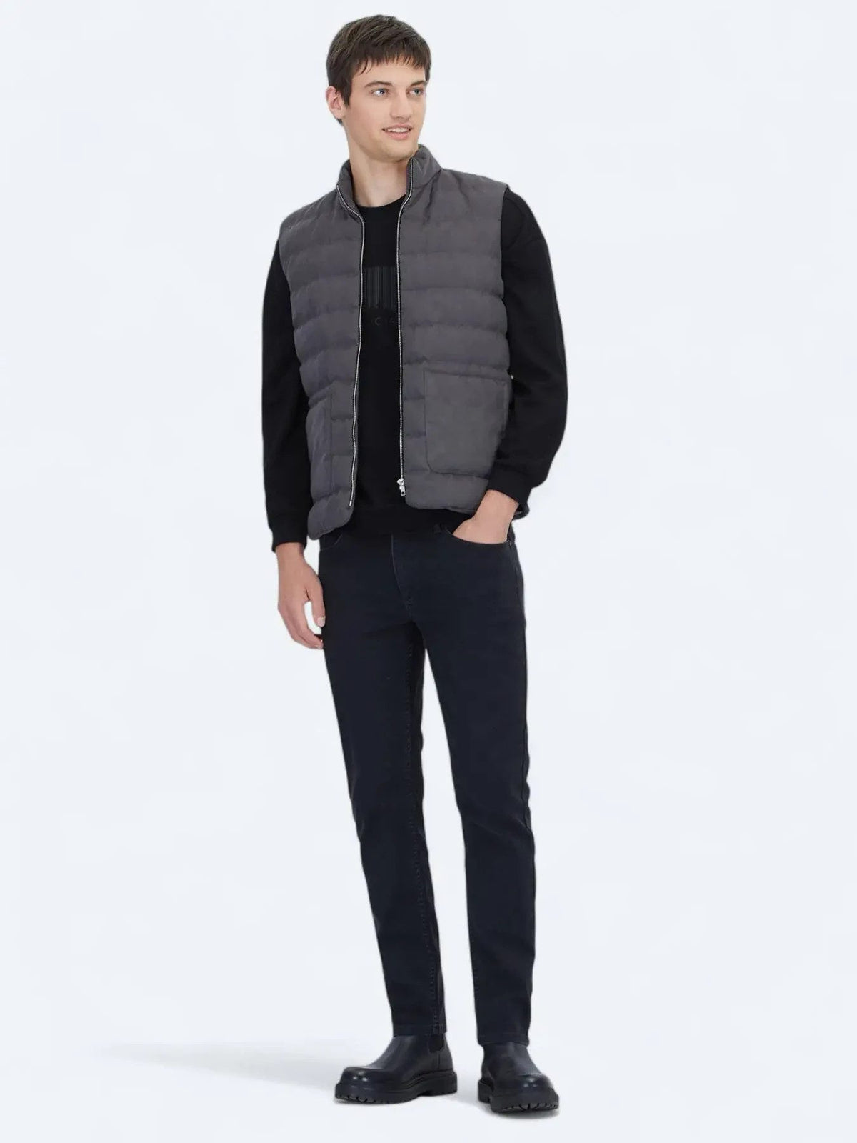 Grau Regular Fit Rollkragen Freizeit Web Puffer Weste