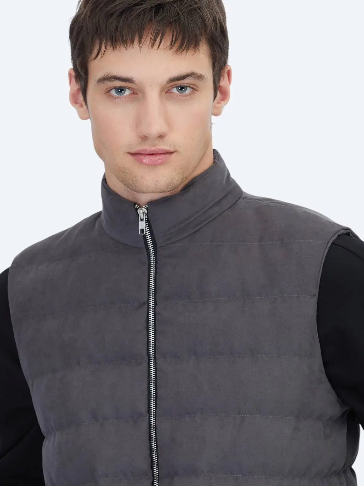 Grau Regular Fit Rollkragen Freizeit Web Puffer Weste
