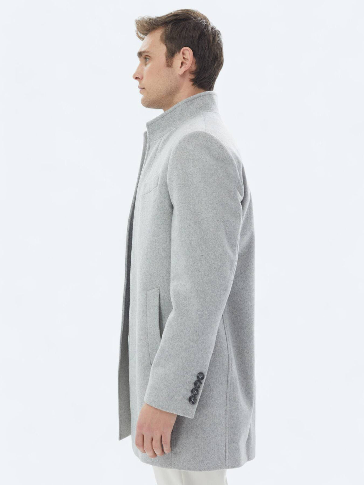 Grau Regular Fit Rollkragenmantel