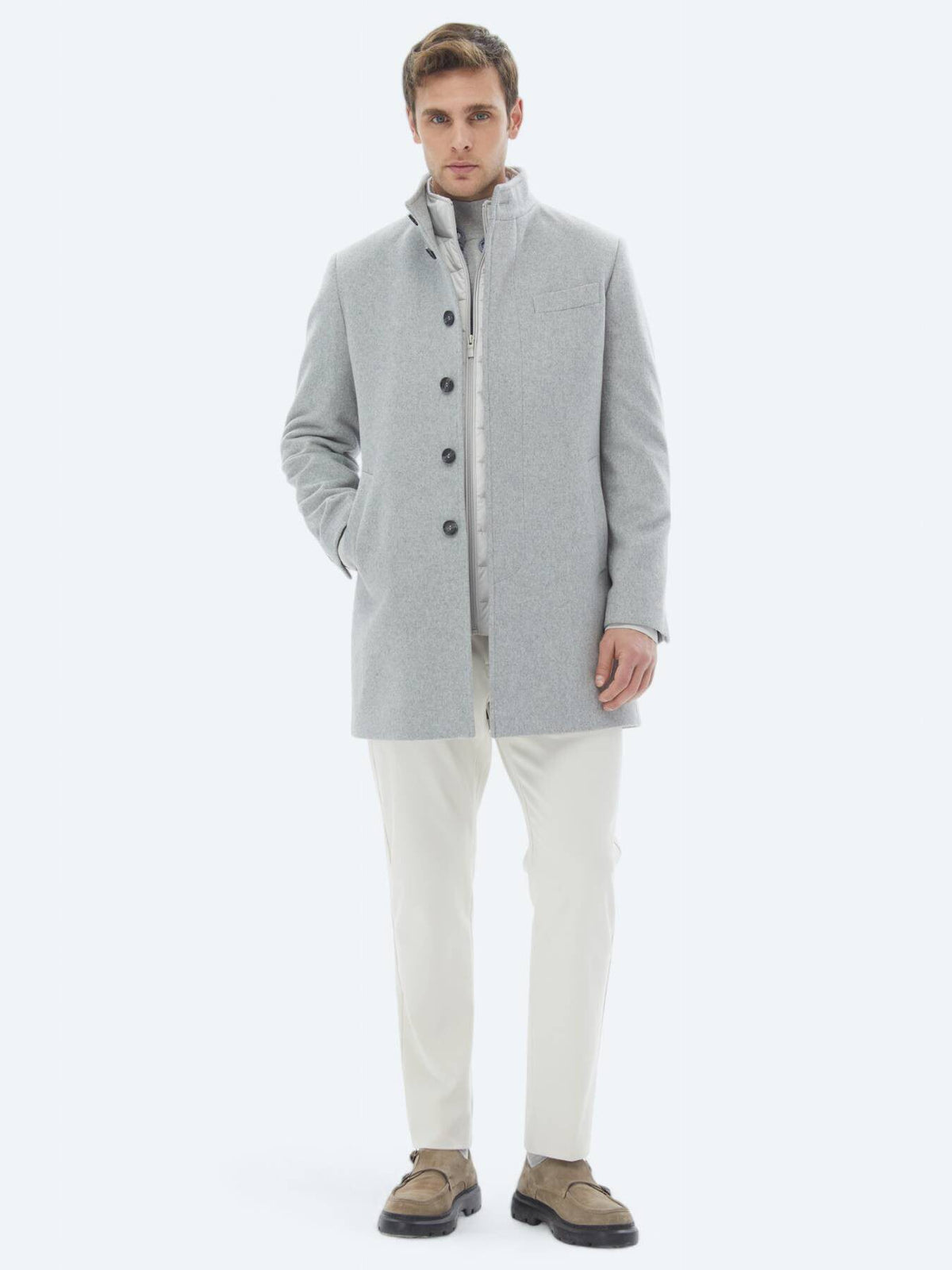 Grau Regular Fit Rollkragenmantel