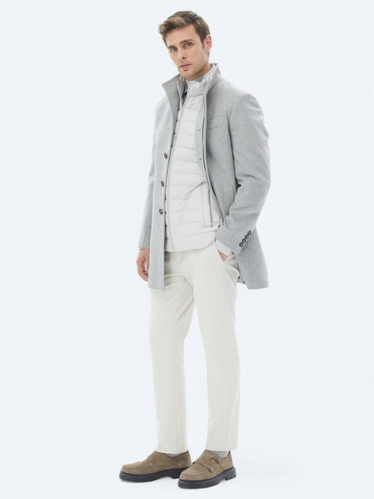 Grau Regular Fit Rollkragenmantel